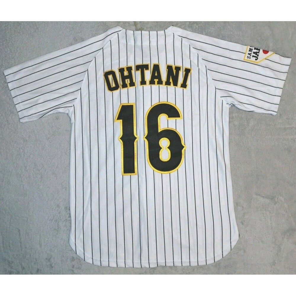 OHTANI Japan New Baseball Jersey Medium White Black Pinstripes Headgear Classics